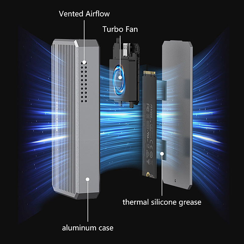 Eprolo USB4 hard drive enclosure for M.2 NVMe SSD with RGB lighting, Thunderbolt 4 portable solid-state drive box visible.