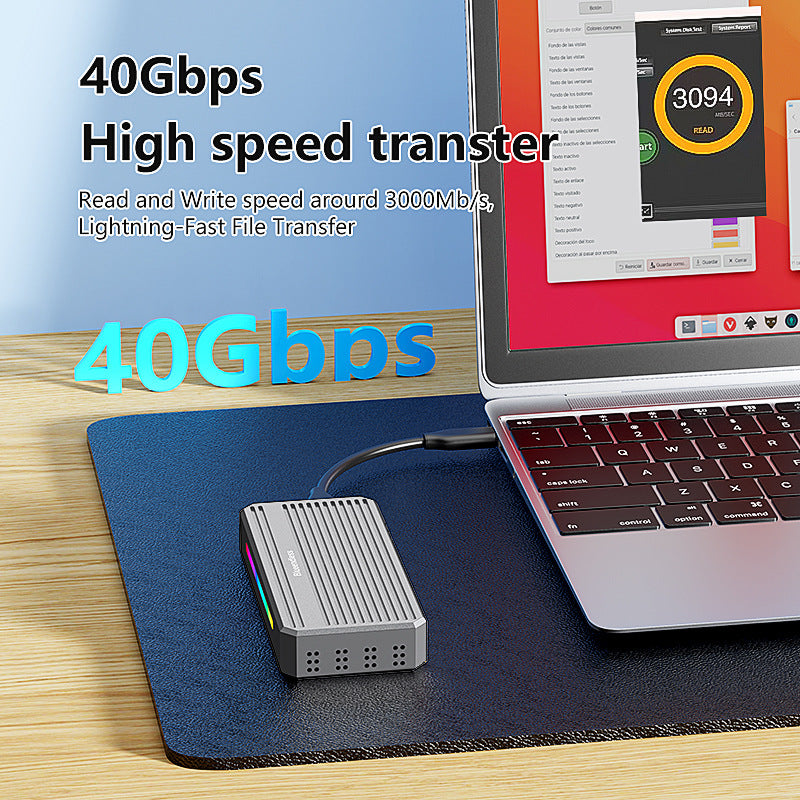 Eprolo USB4 M.2 NVMe SSD enclosure with RGB lighting, Thunderbolt 4 portable external hard drive box for solid-state drives