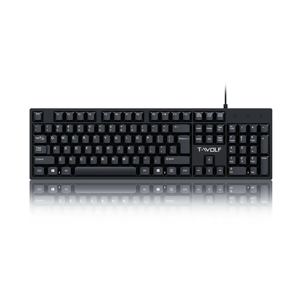 Eprolo Lei Lang T15 wired USB keyboard with full-size keys for office, home, and business use, shown on a desk.