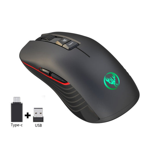Eprolo rechargeable wireless gaming mouse with 3600dpi, colorful luminous lights, 7D design, and adjustable features.