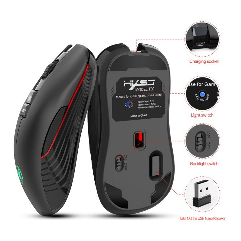 eprolo rechargeable wireless gaming mouse with 3600dpi, colorful luminous lighting, adjustable settings, and 7D design.