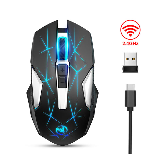 Wireless 2.4G eprolo mouse with colorful backlight, designed for home office and business laptops, featuring a sleek ergonomic design.