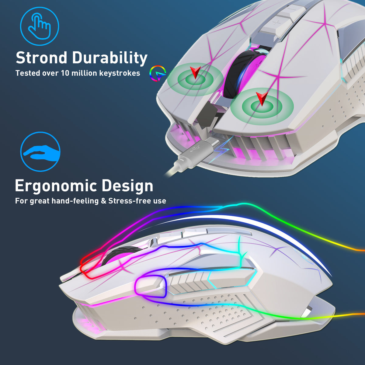 Eprolo wireless 2.4G mouse with colorful backlight, designed for home office and laptop use, featuring a sleek, ergonomic design.