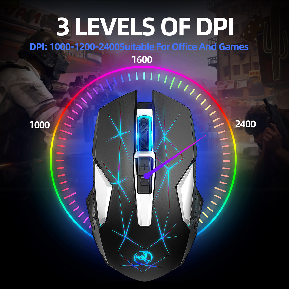 Wireless eprolo 2.4G mouse with colorful backlight, suitable for home, office, and laptop use.