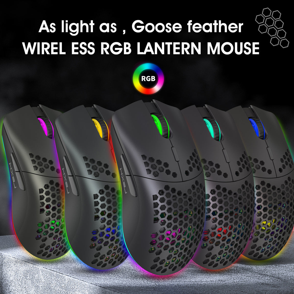 Eprolo lightweight hollow hole RGB wireless gaming mouse with 2.4G charging, ideal for computer and office use.