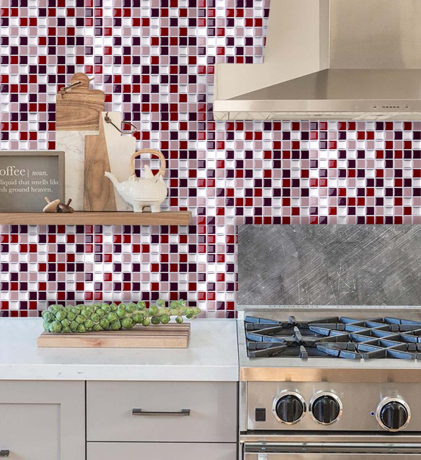 Vividtiles self-adhesive mosaic tile wall decal by eprolo, showing colorful vinyl stickers for kitchen or bathroom decor.