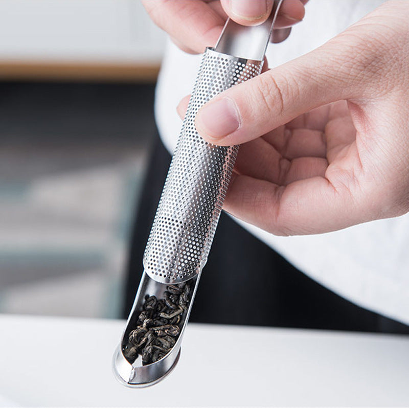 Eprolo pipe-shaped tea strainer made of 304 stainless steel, designed for brewing loose leaf tea in a teapot.