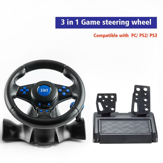 Eprolo 7-in-1 racing wheel compatible with Switch, Xbox, PS, and PC gaming consoles, featuring realistic steering design.