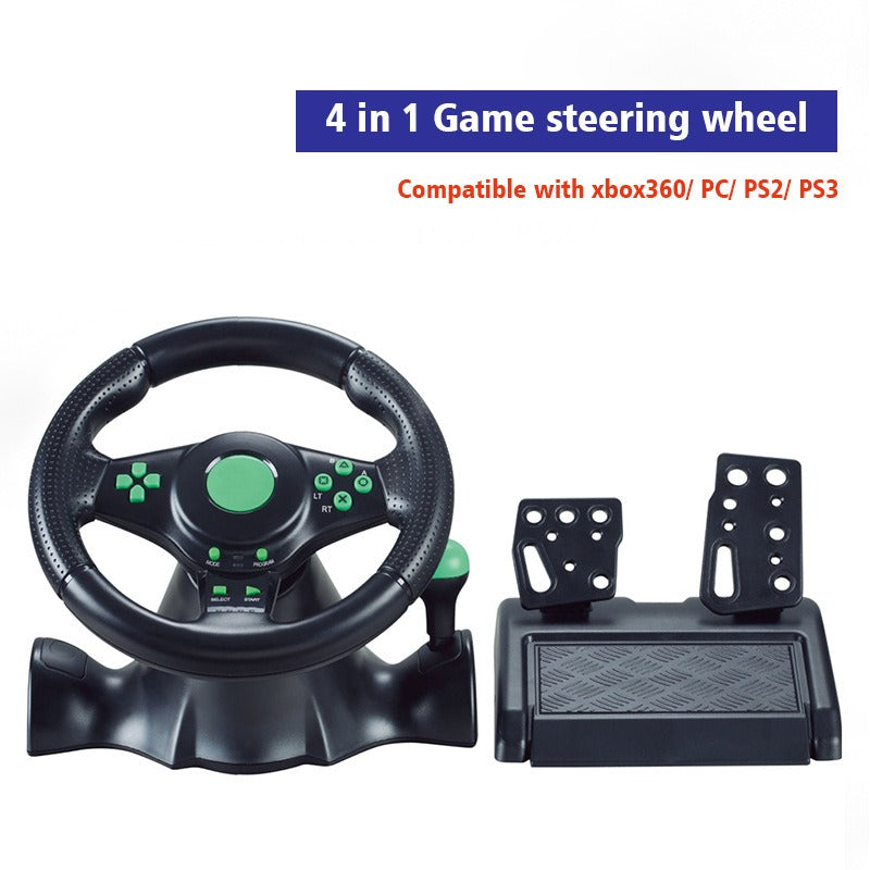 eprolo 7-in-1 racing wheel compatible with Switch, Xbox One, 360, PS4, PS2, PS3, and PC gaming consoles.