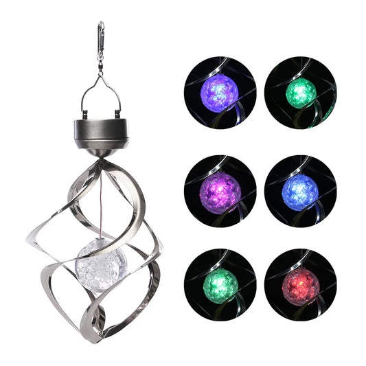 Color-changing LED solar wind chime light by eprolo, hanging decorative solar-powered spinner with vibrant light effects.