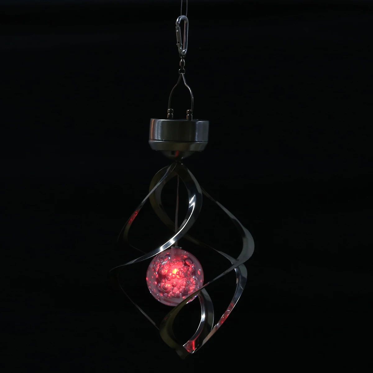 Color-changing LED solar wind chime light by eprolo with hanging decorative design and spinning solar-powered feature.