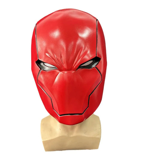 Red Hood cosplay mask from Arkham Knight featuring full head helmet design, ideal for Halloween or themed costume parties.
