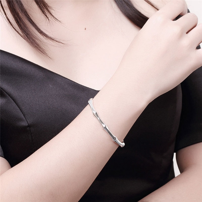 Eprolo new romantic silver cuff bracelet and bangles for women, featuring hot bamboo joint design and open style jewelry.