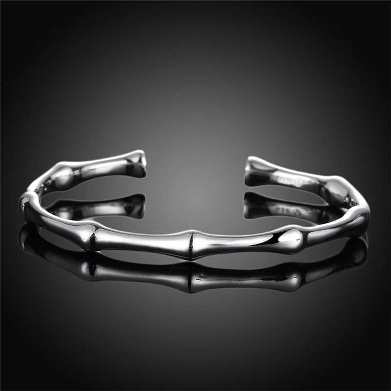 Silver romantic bracelet for women featuring bamboo joint design, open cuff style, crafted with 925 silver jewelry from eprolo.