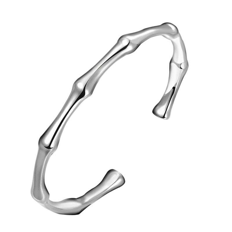 Silver romantic cuff bracelet for women with bamboo joint design, open style, crafted in 925 silver jewelry by eprolo.