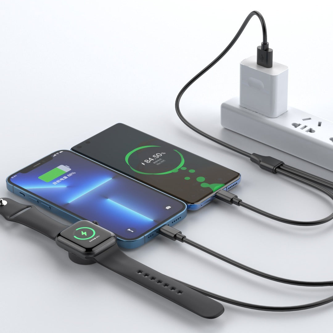 Adapter 3-in-1 watch wireless charging 1-to-3 phone charging cable data cable - American Smart