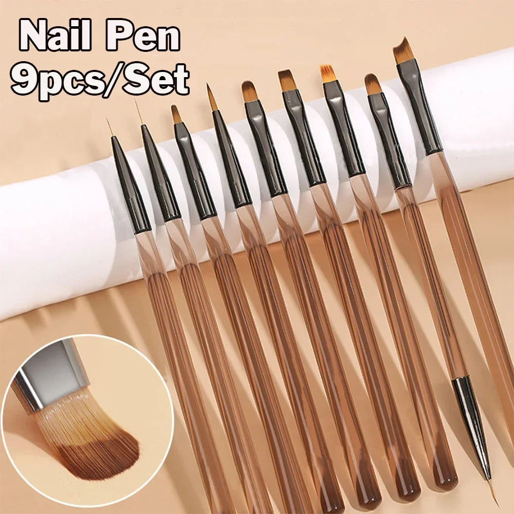 9PCS UV Gel Nail Brush Liner DIY Painting Pen Manicure Acrylic Drawing Brush for Nail Art Design Nails Tip Display Painting Tool - American Smart
