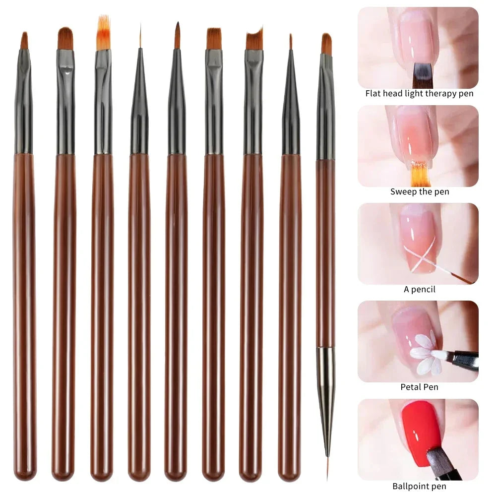 9PCS UV Gel Nail Brush Liner DIY Painting Pen Manicure Acrylic Drawing Brush for Nail Art Design Nails Tip Display Painting Tool - American Smart