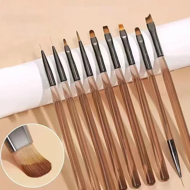 9PCS UV Gel Nail Brush Liner DIY Painting Pen Manicure Acrylic Drawing Brush for Nail Art Design Nails Tip Display Painting Tool - American Smart