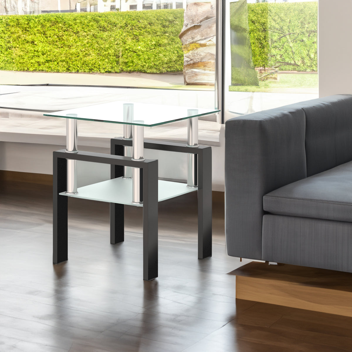 Modern eprolo 1-piece tempered glass square coffee table with transparent and black options, ideal for living room decor.
