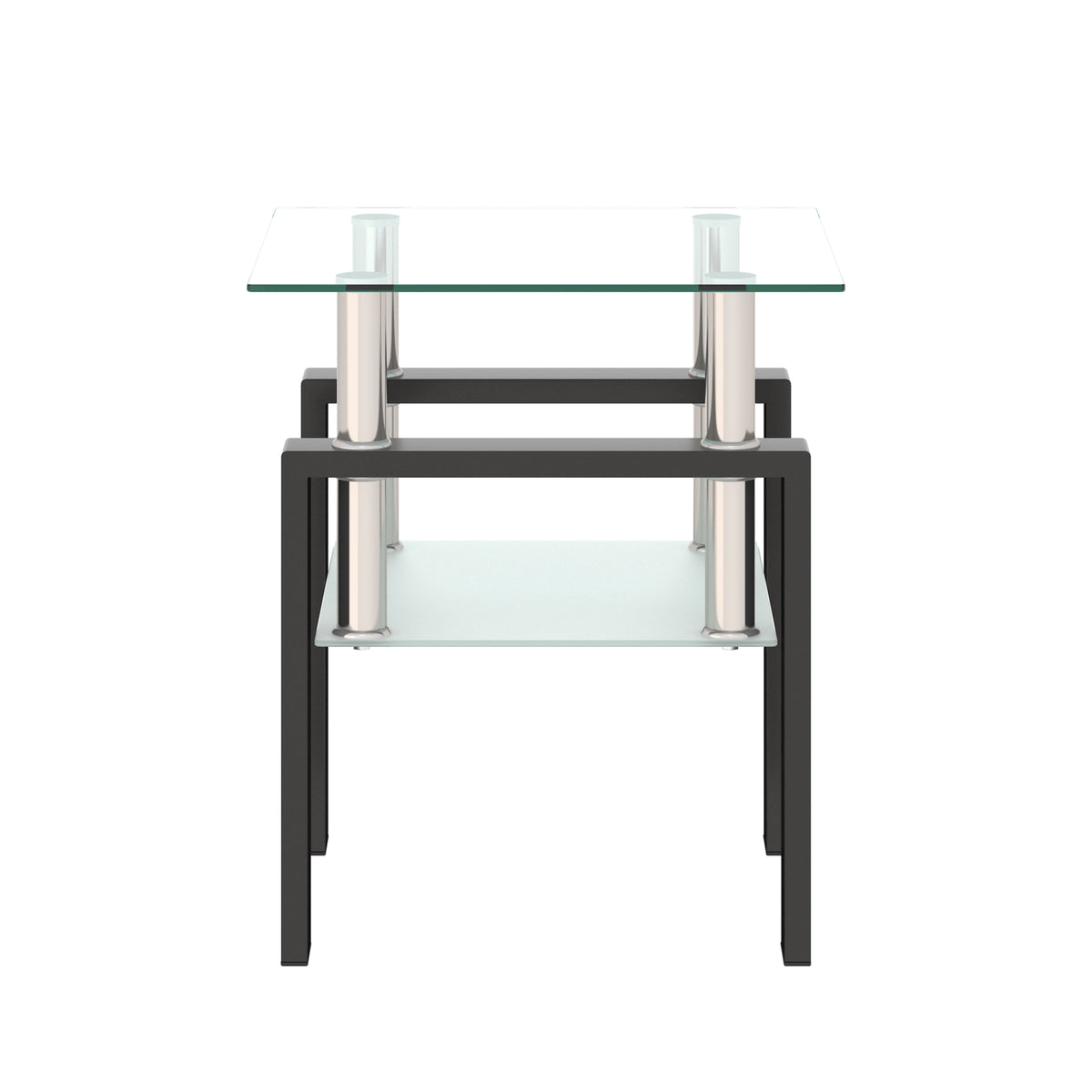 Modern eprolo tempered glass coffee table with black square design, transparent top, ideal as a living room end table.
