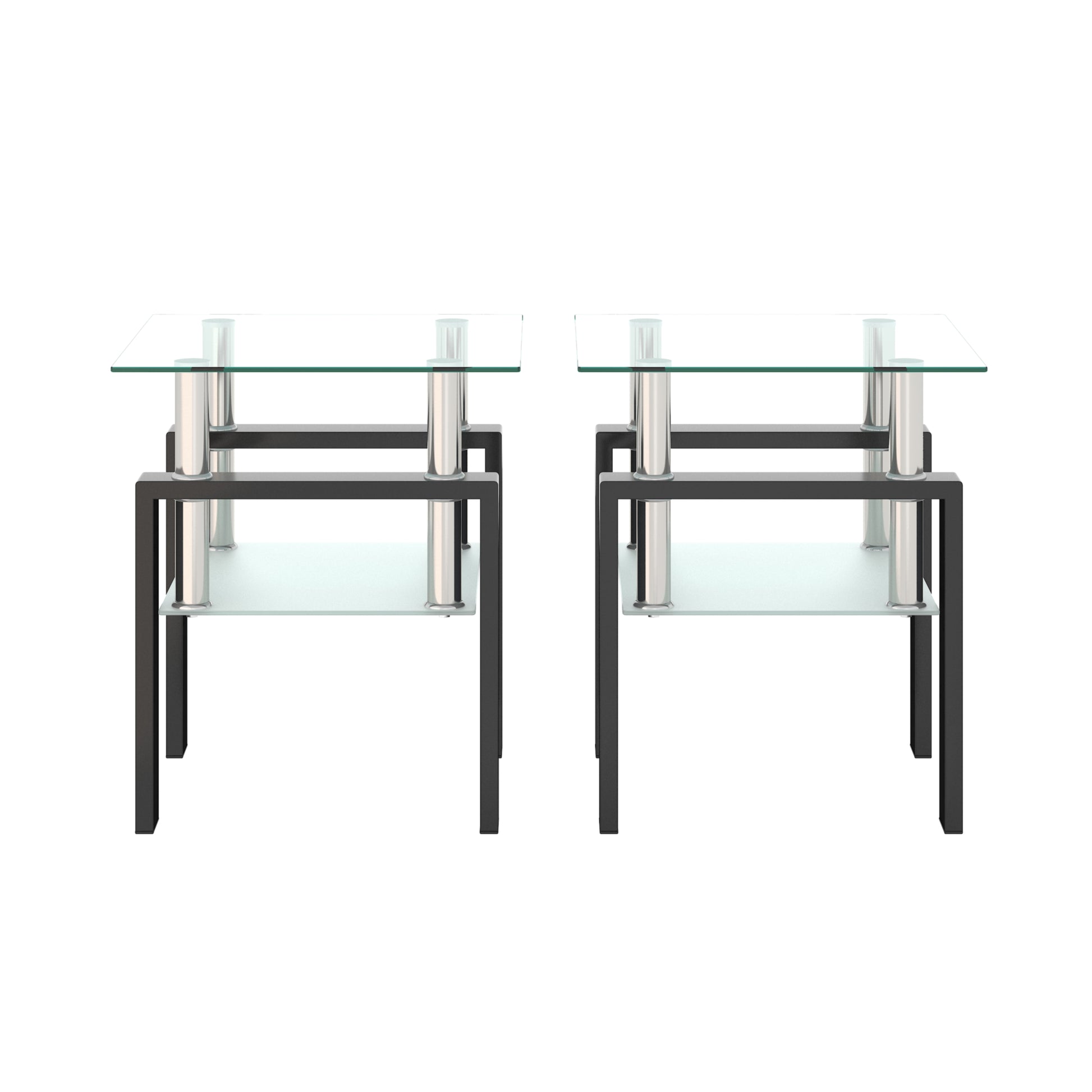 Set of 2, Modern Tempered Glass Tea Table Coffee Table End Table, Square Table for Living Room, Transparent/Black - American Smart