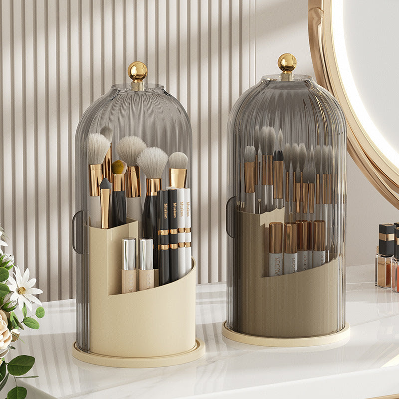 eprolo rotating makeup brush holder and lipstick organizer with dust-proof compartments for desktop cosmetic storage