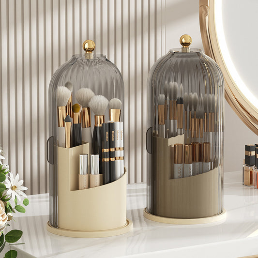 eprolo rotating makeup brush holder and lipstick organizer with dust-proof compartments for desktop cosmetic storage