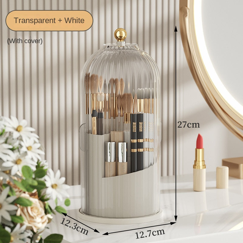 eprolo rotating makeup brush holder and lipstick organizer with dust-proof compartments for desktop cosmetic storage.