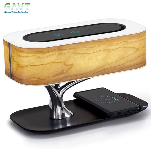 Modern eprolo LED bedside table lamp with dimmable Bluetooth speaker, phone charger, wireless design, and tree-shaped light for bedroom.