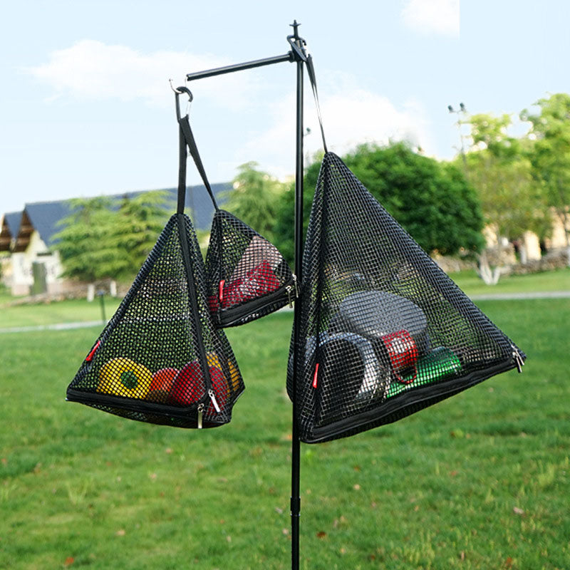 Foldable outdoor triangular sun drying net by eprolo, PVC hanging storage basket for camping and outdoor drying.