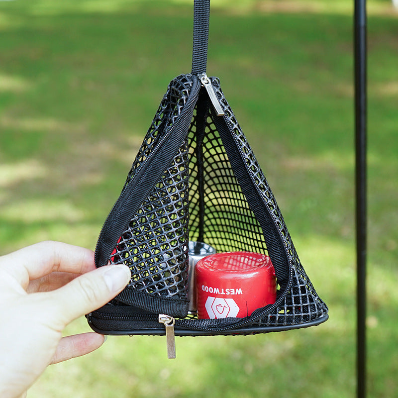 Foldable outdoor triangular sun drying net by eprolo, PVC hanging storage basket for camping and outdoor drying.