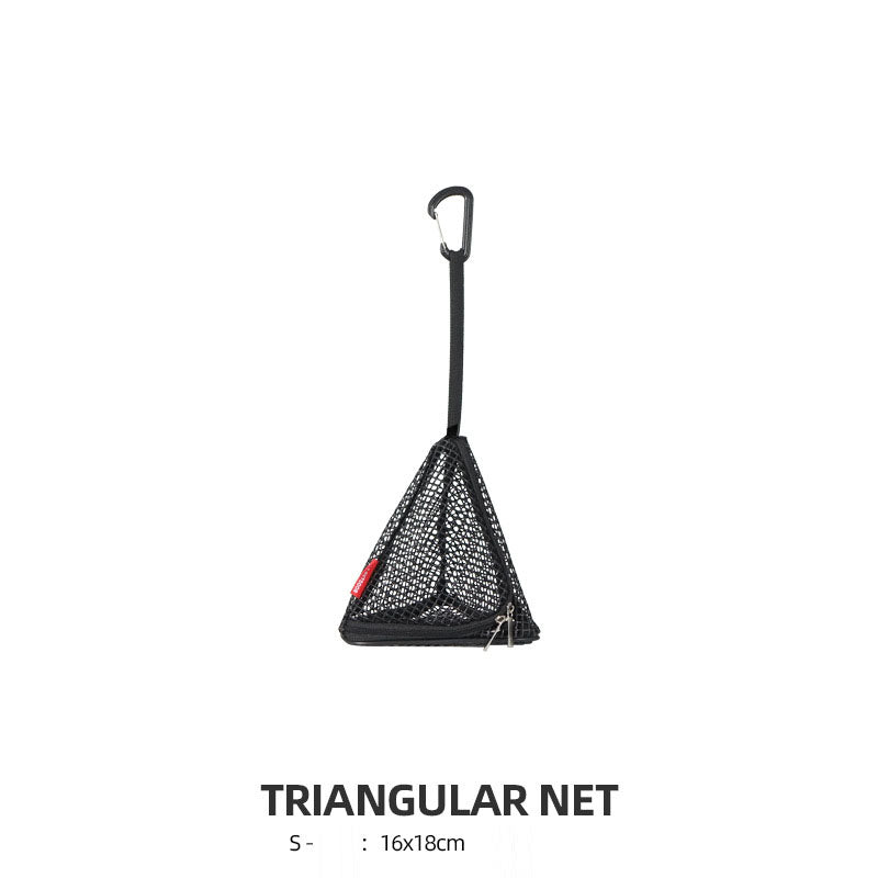 Foldable outdoor triangular sun drying net by eprolo, PVC hanging storage basket with mesh design for camping and outdoor use.