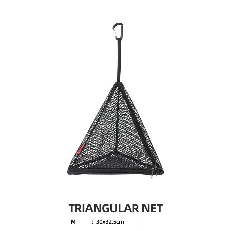 Foldable outdoor triangular sun drying net by eprolo, PVC hanging storage basket for camping and outdoor drying.