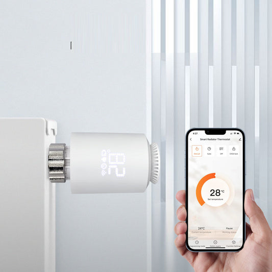 eprolo intelligent radiator valve with temperature control, showcasing sleek design and digital interface for precise heating regulation