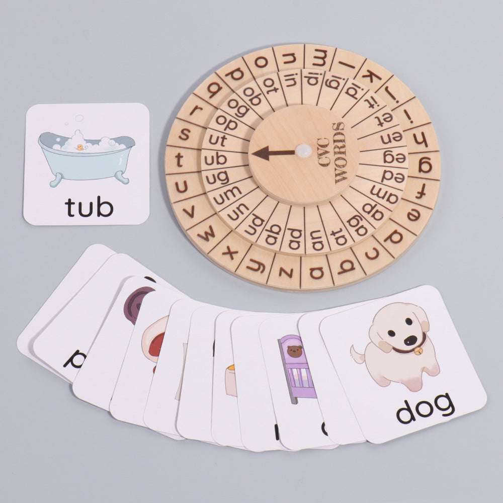 Eprolo English spelling game with natural phonics spinning wheel for vowel recognition, Montessori early education toy.