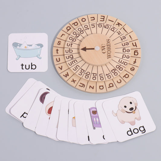 Eprolo English spelling game with natural phonics spinning wheel for vowel recognition, Montessori early education toy.