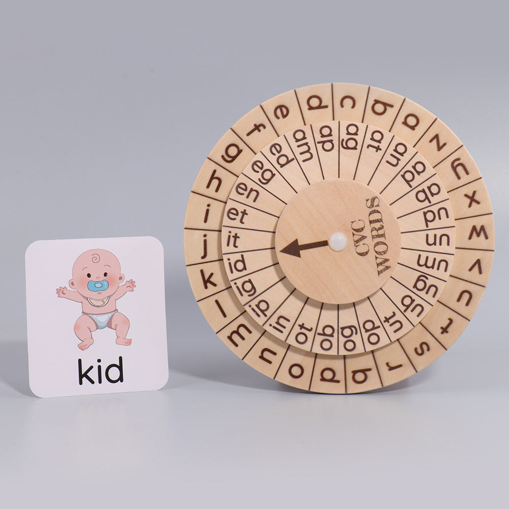 Eprolo English spelling game with natural phonics spinning wheel for vowel recognition, Montessori early education toy for kids