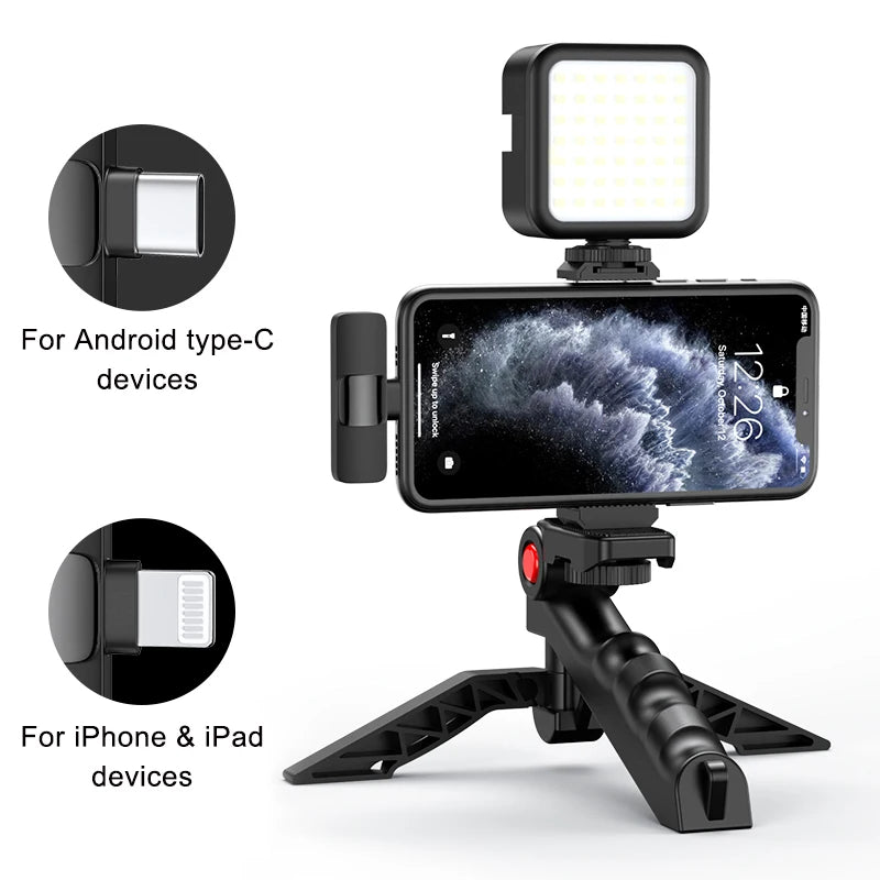 eprolo MAMEN wireless vlogging kit with phone tripod, lavalier mic, LED light for iPhone and Android smartphones livestreaming