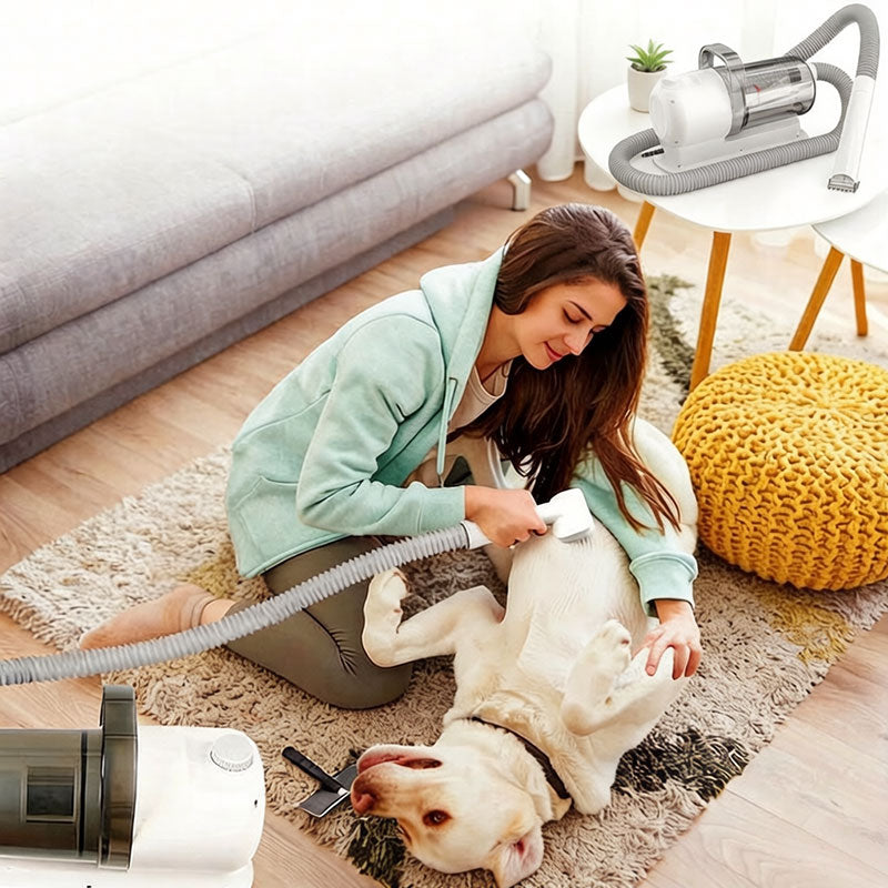 eprolo MicroData 2.5L pet grooming vacuum kit with electric push combs and brushes for cats and dogs, featuring deshedding and suction functions
