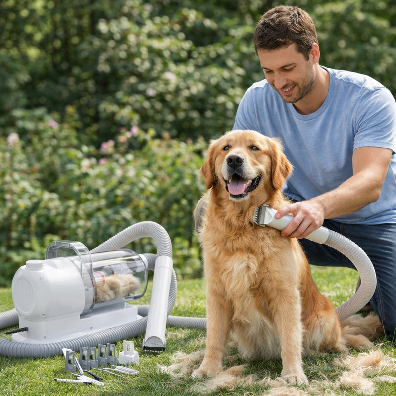 eprolo MicroData 2.5L pet grooming vacuum kit with electric push combs and brushes for cats and dogs, featuring deshedding and suction tools.