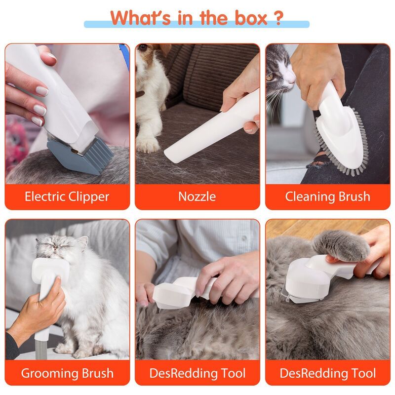 eprolo MicroData 2.5L pet grooming vacuum kit with electric push combs and brushes for cats and dogs, featuring deshedding and suction functions.