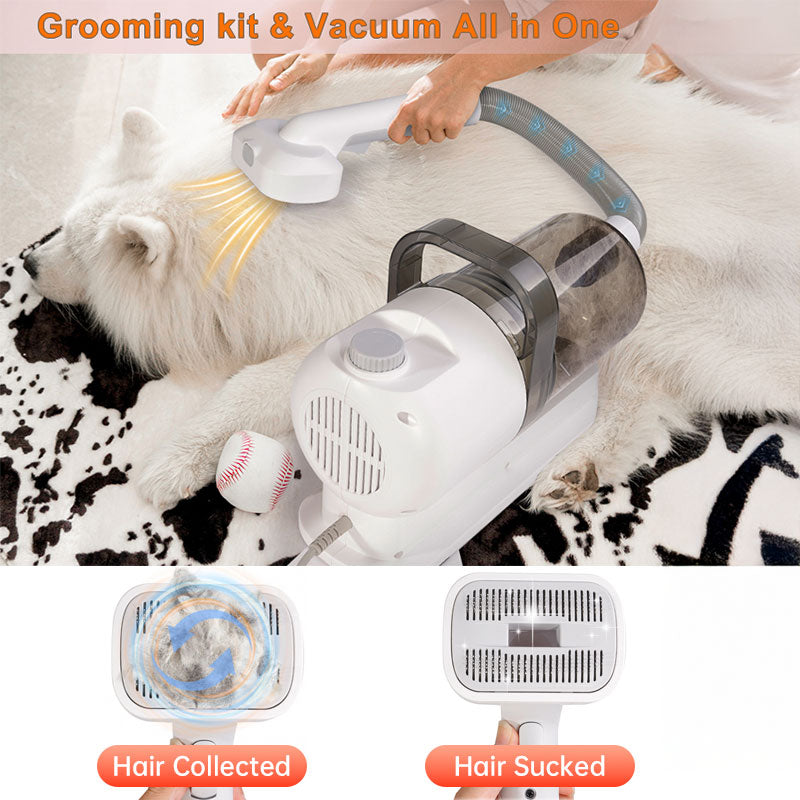 eprolo MicroData 2.5L pet grooming vacuum kit with electric push combs and brushes for cats and dogs, featuring deshedding and suction tools.
