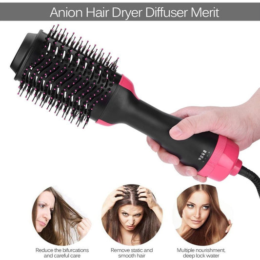eprolo 2-in-1 hair dryer volumizer and rotating hot brush, black and pink, with a handle and bristles for styling and drying hair