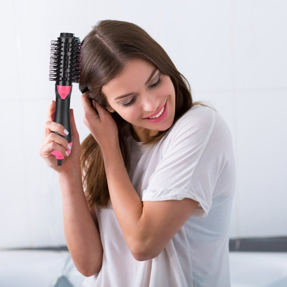 eprolo 2-in-1 hair dryer and volumizer with rotating hot brush for styling and drying hair, black and silver design