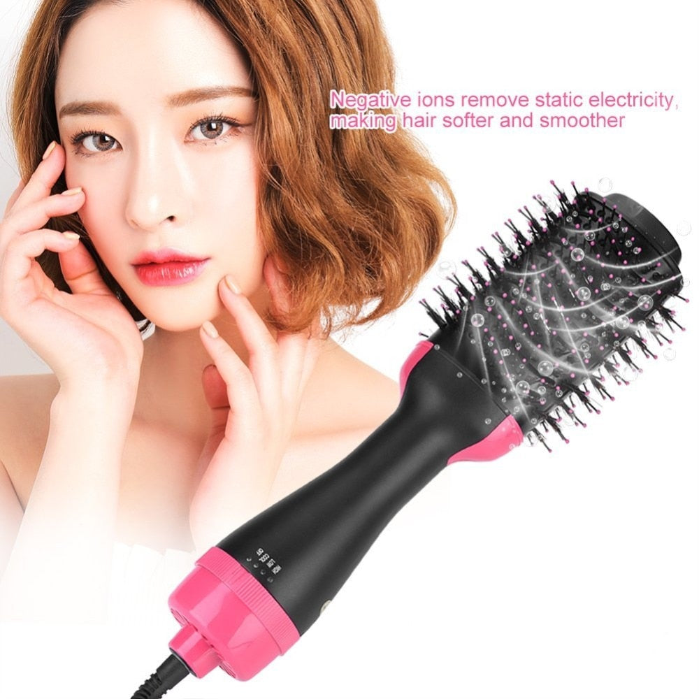 eprolo 2-in-1 hair dryer and volumizer with rotating hot brush for quick styling and added volume, shown in use.