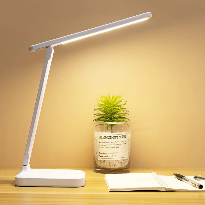 Eprolo LED desk lamp with touch dimming, color adjustment, charging port, and adjustable arm for reading and bedside lighting.