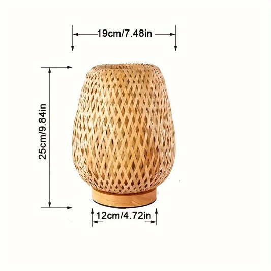 Handmade bamboo and rattan Japanese-style desk lamp with LED lighting, wooden house decor, by eprolo
