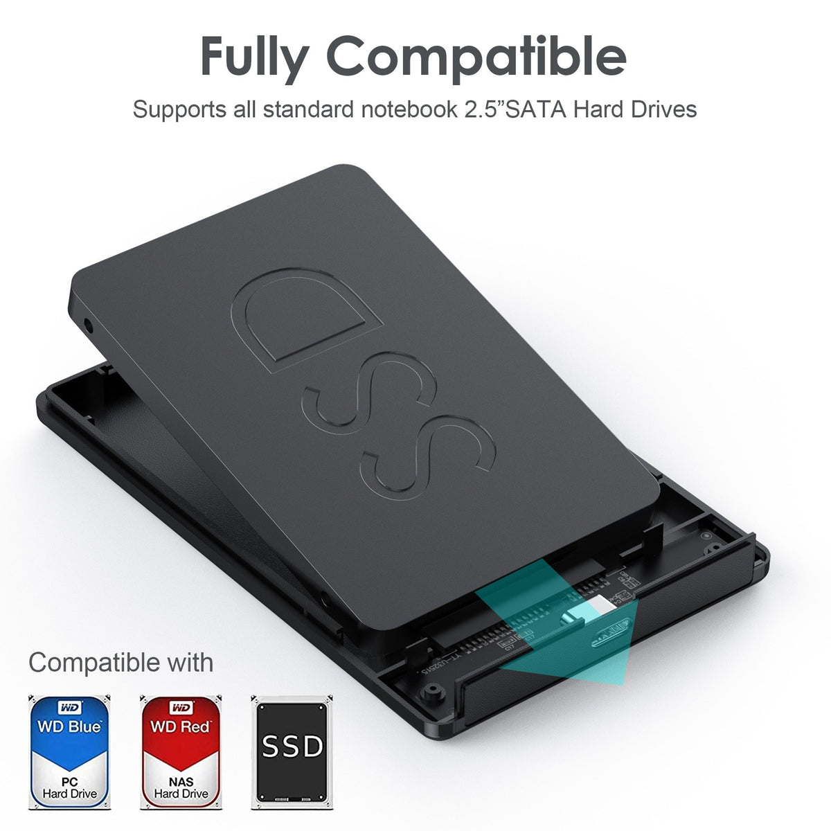 eprolo 2.5-inch SATA portable hard drive case with USB 3.0 protection, compact storage box for external hard drives.