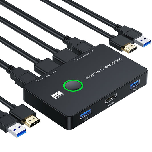 eprolo HDMI/USB KVM switch for 2 computers, sharing monitor, keyboard, mouse, and printer with easy toggle functionality